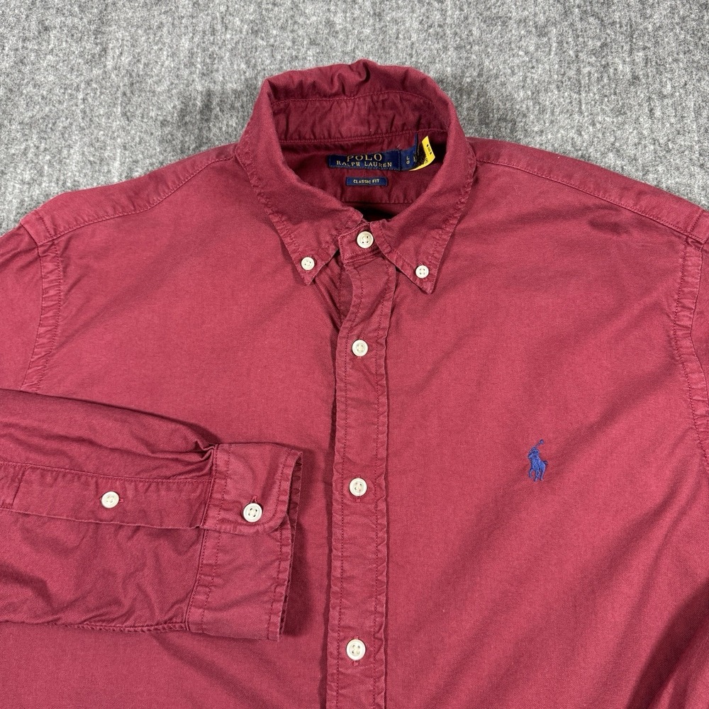 Polo Ralph Lauren Mens L Classic Fit Burgundy Oxford Shirt Pony 100% Cotton
